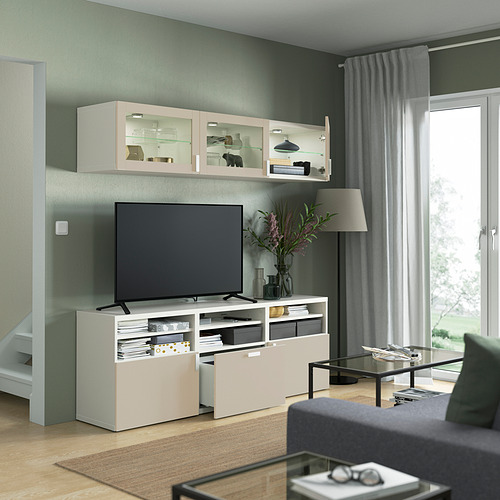 BESTÅ - TV storage combination/glass doors, white Sindvik/Lappviken light grey/beige | IKEA Taiwan Online - PE822038_S4