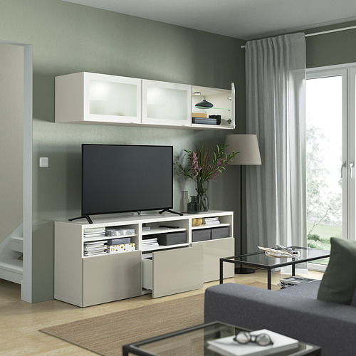 BESTÅ - TV storage combination/glass doors, white/Selsviken high-gloss/beige frosted glass | IKEA Taiwan Online - PE822044_S4