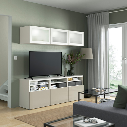 BESTÅ - TV storage combination/glass doors, white/Selsviken high-gloss/beige frosted glass | IKEA Taiwan Online - PE822008_S4