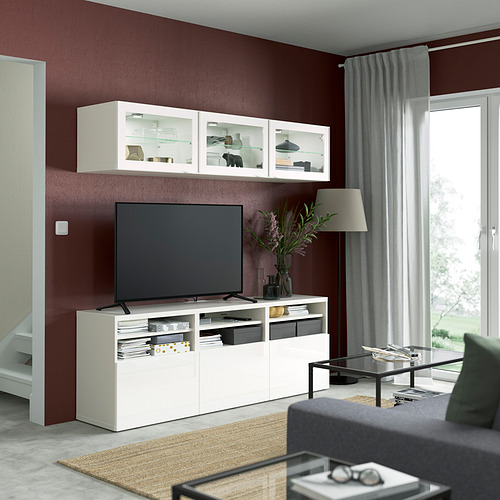 BESTÅ - TV storage combination/glass doors, white/Selsviken high-gloss/white clear glass | IKEA Taiwan Online - PE822045_S4