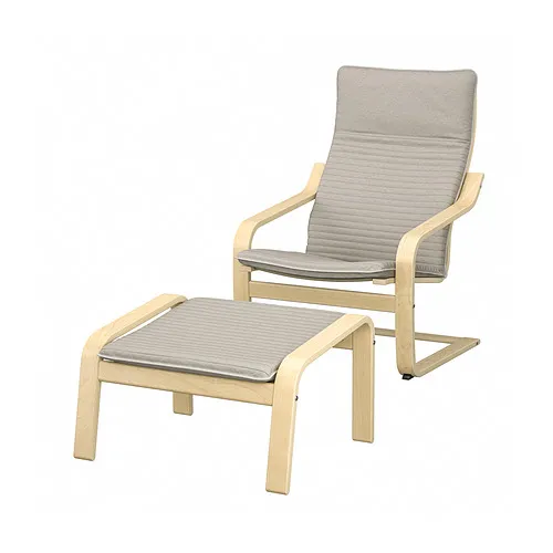 POÄNG - armchair and footstool, birch veneer/Knisa light beige | IKEA Taiwan Online - PE864150_S4