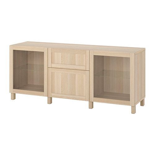 BESTÅ - storage combination with drawers, white stained oak effect Hanviken/Sindvik/Stubbarp white stained oak eff clear glass | IKEA Taiwan Online - PE822496_S4