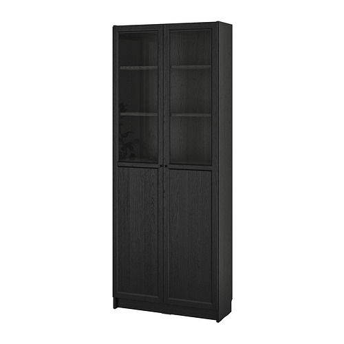 BILLY/OXBERG - bookcase with panel/glass doors, black oak effect, 80x30x202 cm | IKEA Taiwan Online - PE864656_S4