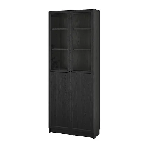 BILLY/OXBERG - 書櫃附背板/玻璃門板, 黑色 橡木紋, 80x30x202 公分 | IKEA 線上購物 - PE864656_S4