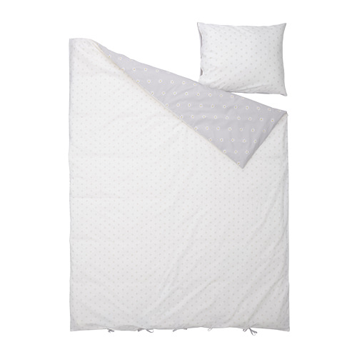 NATTSLÄNDA - duvet cover and pillowcase, floral pattern grey/white | IKEA Taiwan Online - PE822596_S4