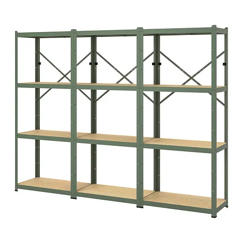 BROR - shelving unit, grey-green/pine plywood, 254x40x190 cm | IKEA Taiwan Online - PE903485_S4