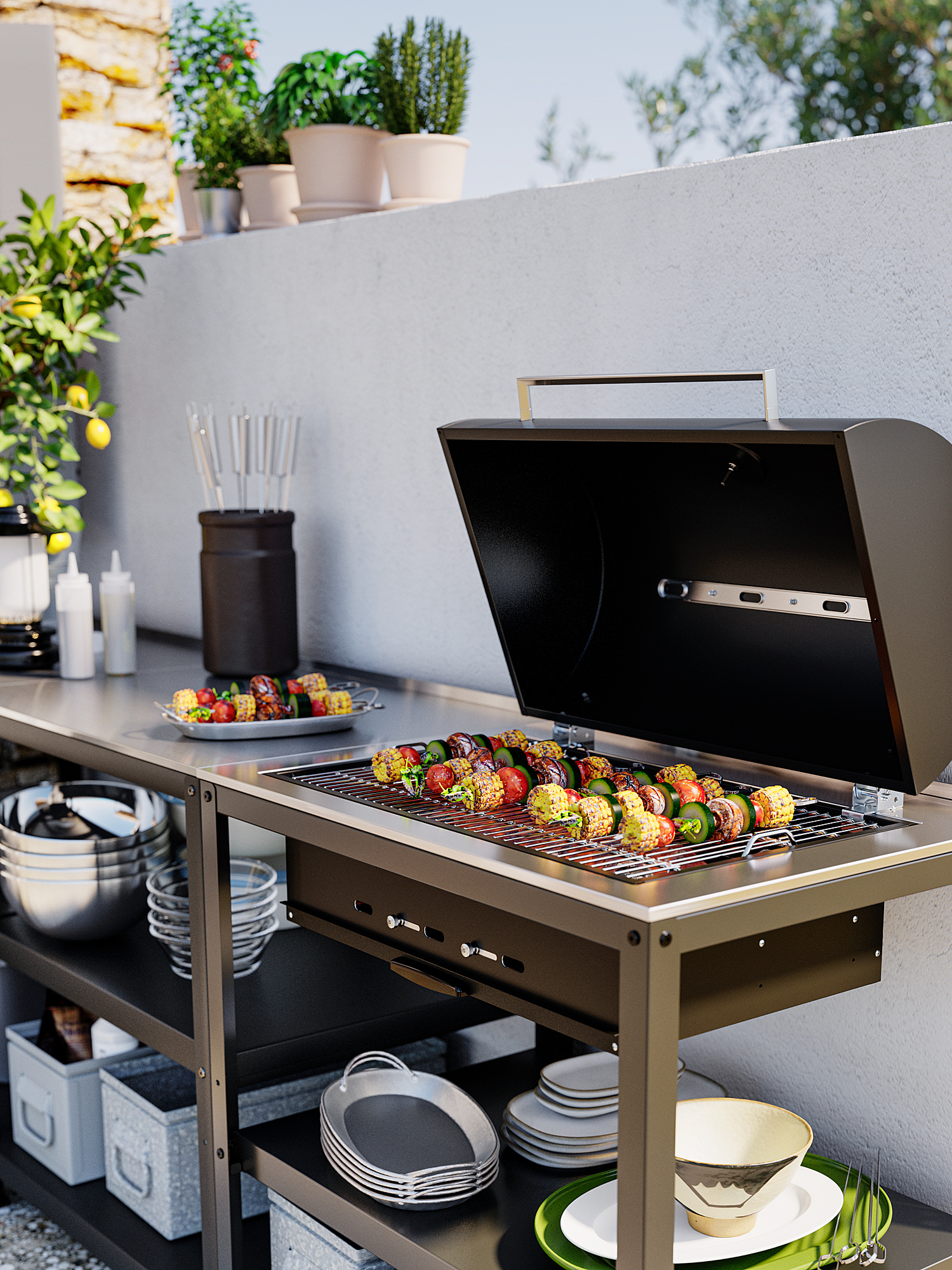 GRILLSKÄR kitchen with charcoal bbq, outdoor