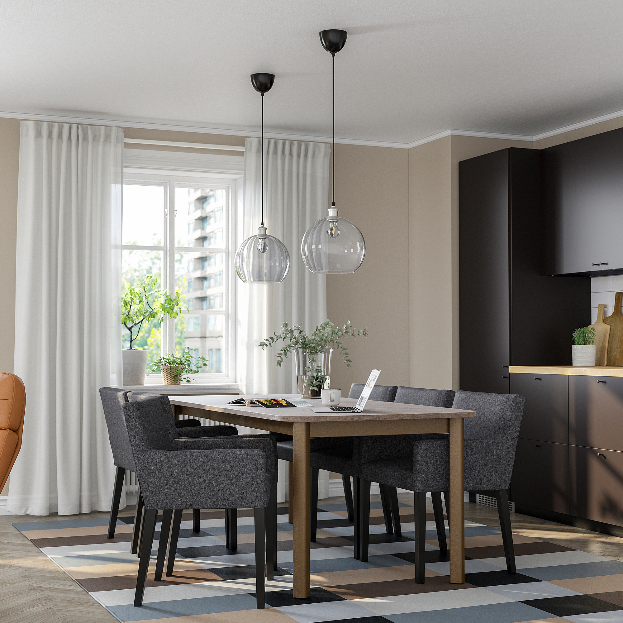 STRANDTORP/MÅRENÄS table and 6 armchairs