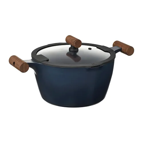 KLIPPFISK - pot with lid, non-stick coating glass/wood black-blue, 5 l | IKEA Taiwan Online - PE968226_S4