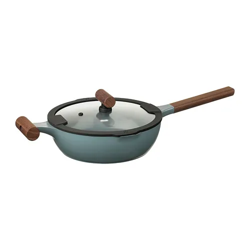KLIPPFISK - sauté pan with lid, non-stick coating glass/wood grey-turquoise, 24 cm | IKEA Taiwan Online - PE968228_S4