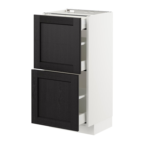 METOD - base cab with 2 fronts/3 drawers, white Maximera/Lerhyttan black stained | IKEA Taiwan Online - PE677979_S4