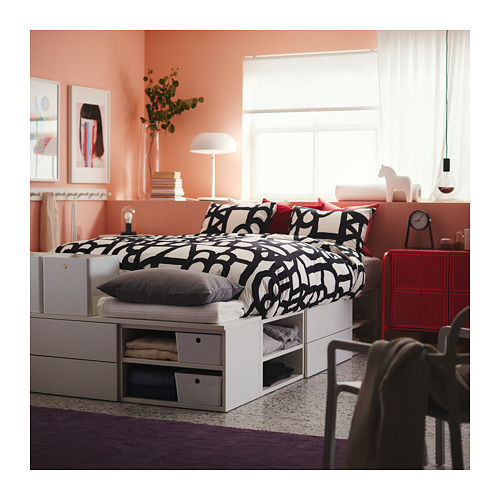 PLATSA - 小型雙人床框, 白色, 附床板條底座/4件抽屜 | IKEA 線上購物 - PH165829_S4