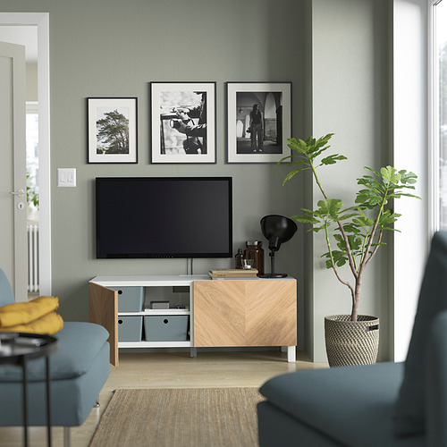 BESTÅ - 電視櫃附門板, 白色 Hedeviken/Stubbarp/實木貼皮, 橡木 | IKEA 線上購物 - PE823697_S4