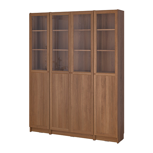BILLY/OXBERG - bookcase comb w panel/glass doors, brown walnut effect, 160x202 cm | IKEA Taiwan Online - PE865762_S4