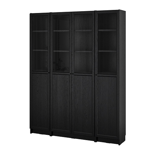 BILLY/OXBERG - bookcase comb w panel/glass doors, black oak effect, 160x202 cm | IKEA Taiwan Online - PE865760_S4
