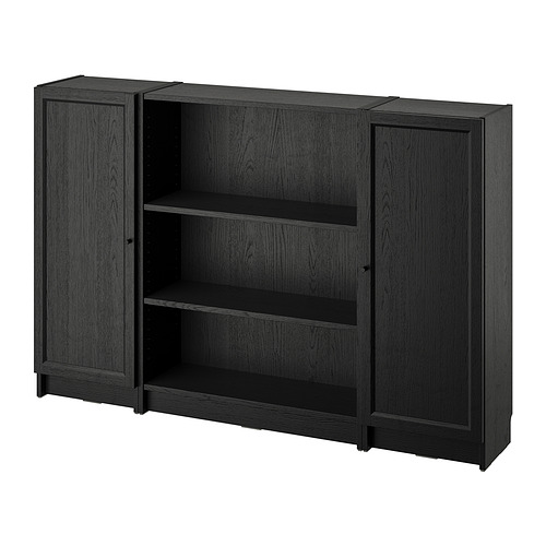 BILLY/OXBERG - bookcase combination with doors, black oak effect, 160x106 cm | IKEA Taiwan Online - PE865789_S4