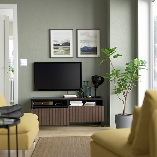 BESTÅ - TV bench with drawers, black-brown Björköviken/Stubbarp/brown stained oak veneer | IKEA Taiwan Online - PE823789_S4