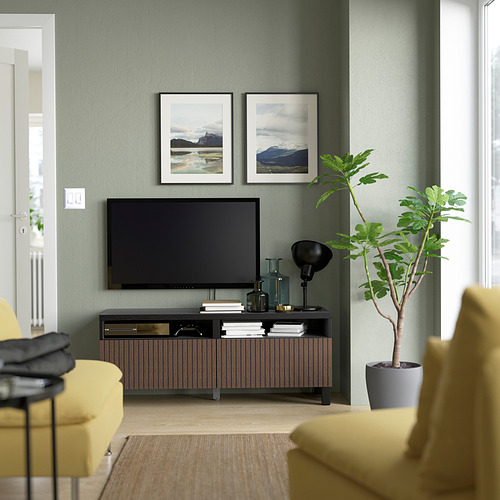 BESTÅ - TV bench with drawers, black-brown Björköviken/Stubbarp/brown stained oak veneer | IKEA Taiwan Online - PE823714_S4