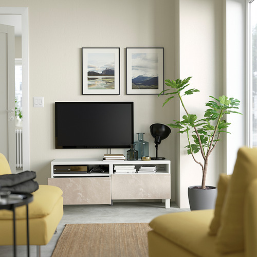 BESTÅ - TV bench with drawers, white/Bergsviken/Stubbarp beige | IKEA Taiwan Online - PE823763_S4