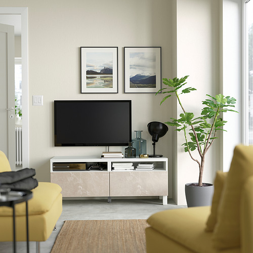 BESTÅ - TV bench with drawers, white/Bergsviken/Stubbarp beige | IKEA Taiwan Online - PE823764_S4