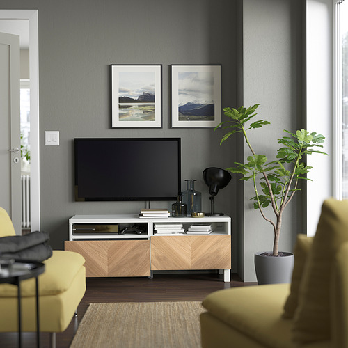 BESTÅ - TV bench with drawers, white/Hedeviken/Stubbarp oak veneer | IKEA Taiwan Online - PE823734_S4