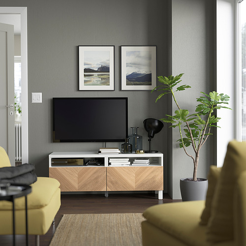 BESTÅ - TV bench with drawers, white/Hedeviken/Stubbarp oak veneer | IKEA Taiwan Online - PE823787_S4