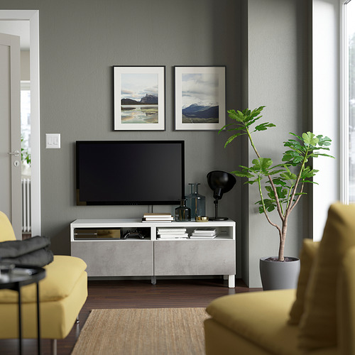 BESTÅ - TV bench with drawers, white/Kallviken/Stubbarp light grey | IKEA Taiwan Online - PE823800_S4