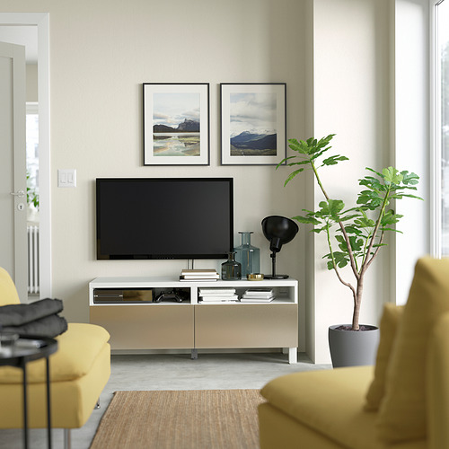 BESTÅ - TV bench with drawers, white/Riksviken/Stubbarp light bronze effect | IKEA Taiwan Online - PE823771_S4