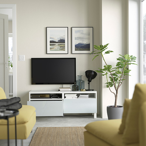 BESTÅ - TV bench with drawers, white/Selsviken/Stubbarp light grey-blue | IKEA Taiwan Online - PE823752_S4
