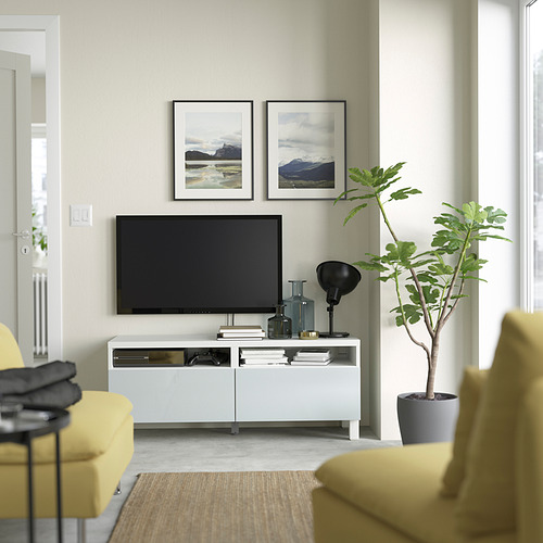 BESTÅ - TV bench with drawers, white/Selsviken/Stubbarp light grey-blue | IKEA Taiwan Online - PE823742_S4