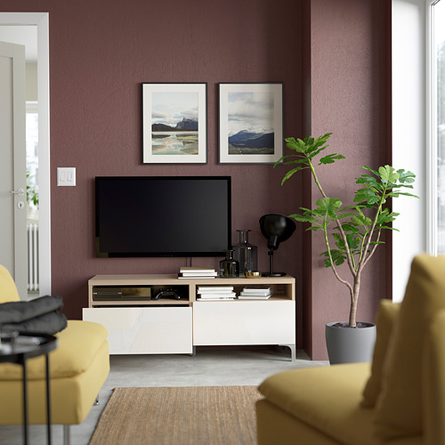 BESTÅ - 電視櫃附抽屜, 染白橡木紋/Selsviken 高亮面 白色 | IKEA 線上購物 - PE823758_S4