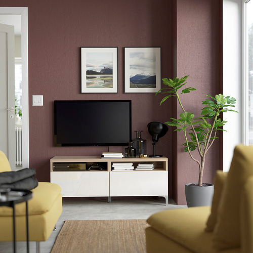 BESTÅ - 電視櫃附抽屜, 染白橡木紋/Selsviken 高亮面 白色 | IKEA 線上購物 - PE823759_S4