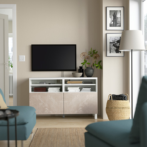 BESTÅ - TV bench with doors, white/Bergsviken/Stubbarp beige | IKEA Taiwan Online - PE823875_S4