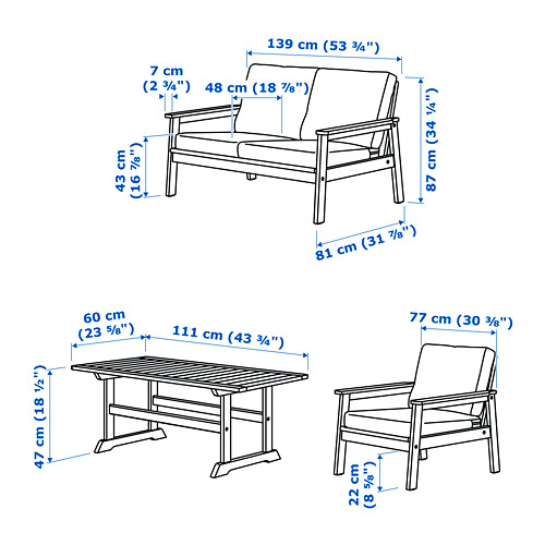 BONDHOLMEN - 4-seat conversation set, outdoor, grey stained/Frösön/Duvholmen beige | IKEA Taiwan Online - PE767690_S4