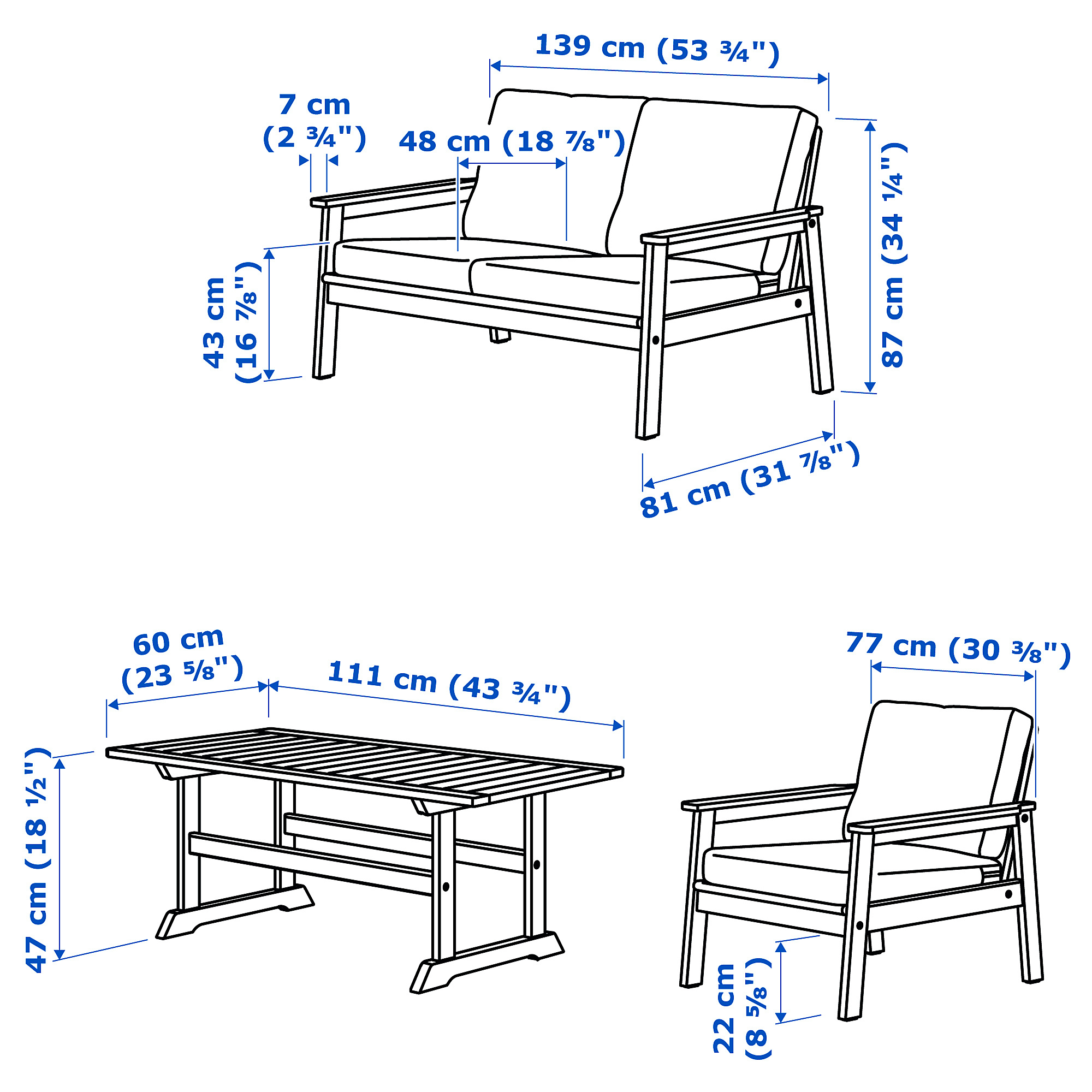 BONDHOLMEN 4seat conversation set, outdoor, grey stained/Frösön