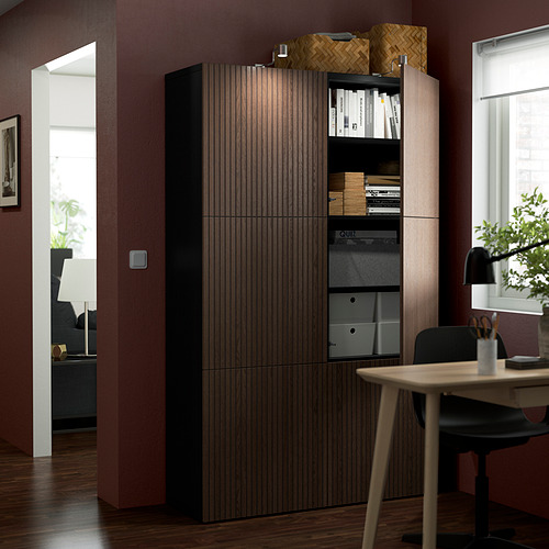 BESTÅ - storage combination with doors, black-brown Björköviken/brown stained oak veneer | IKEA Taiwan Online - PE823946_S4