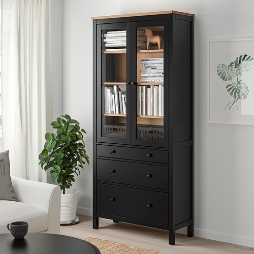 HEMNES glass-door cabinet with 3 drawers