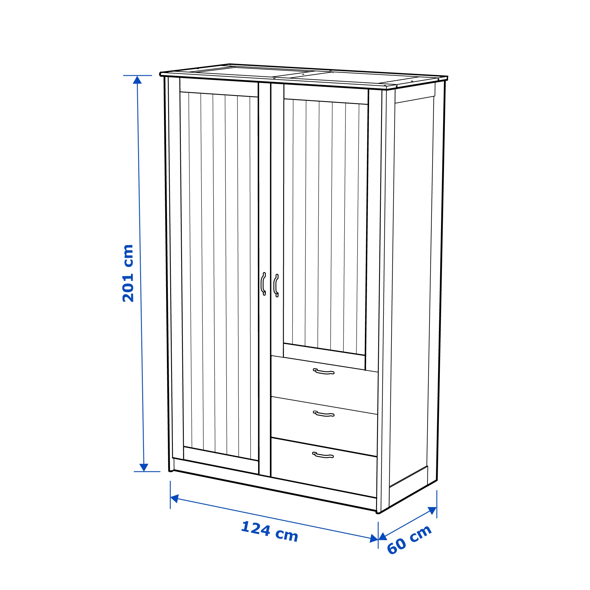 MUSKEN wardrobe with 2 doors+3 drawers