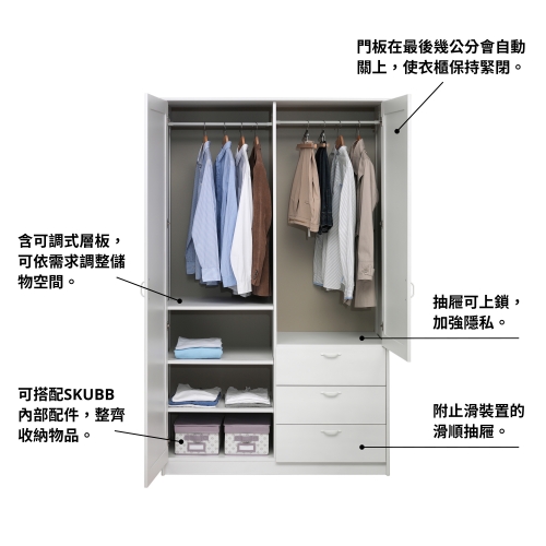 MUSKEN wardrobe with 2 doors+3 drawers
