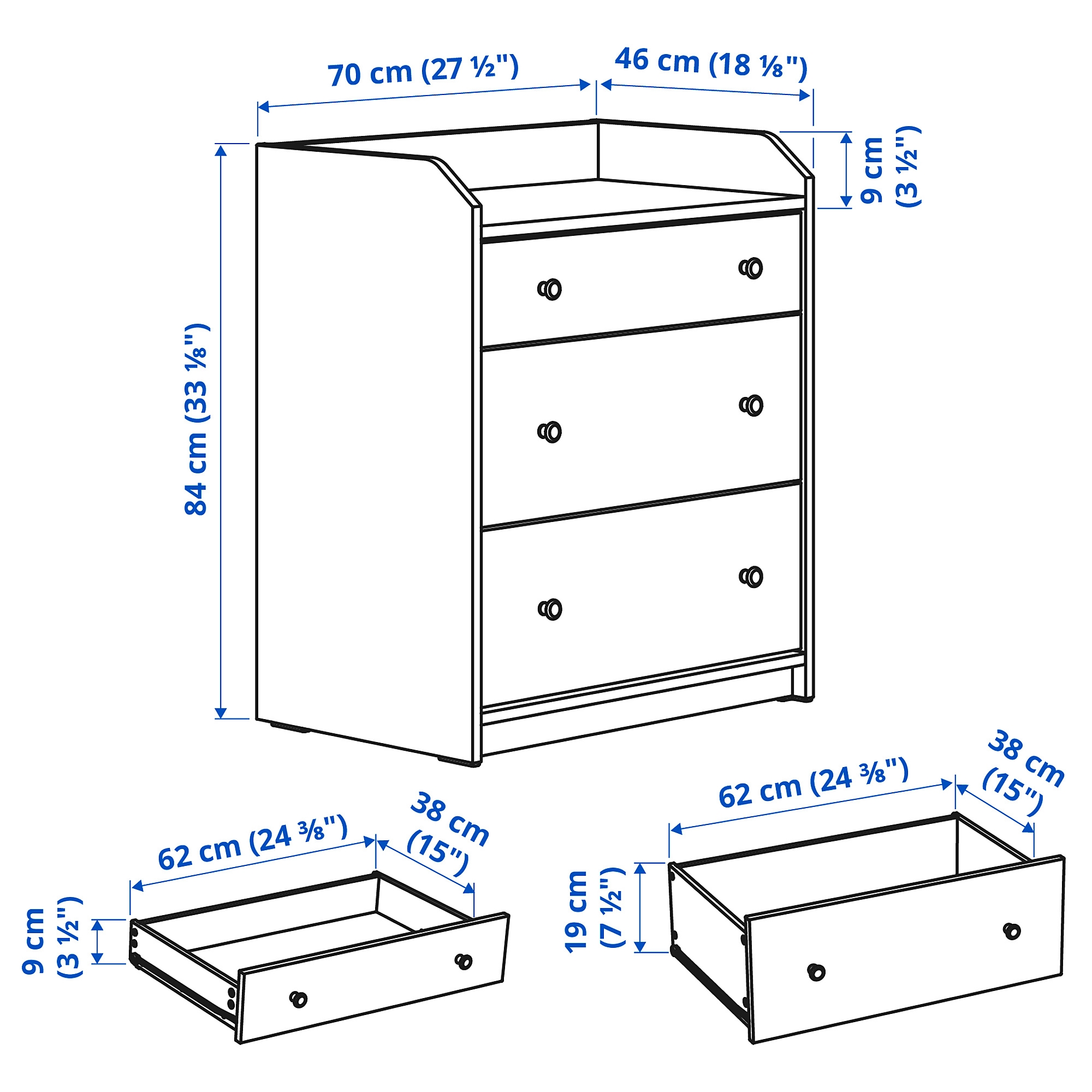 HAUGA chest of 3 drawers