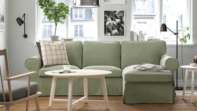 3-seat sofa with chaise longue EKTORP, Grey-green