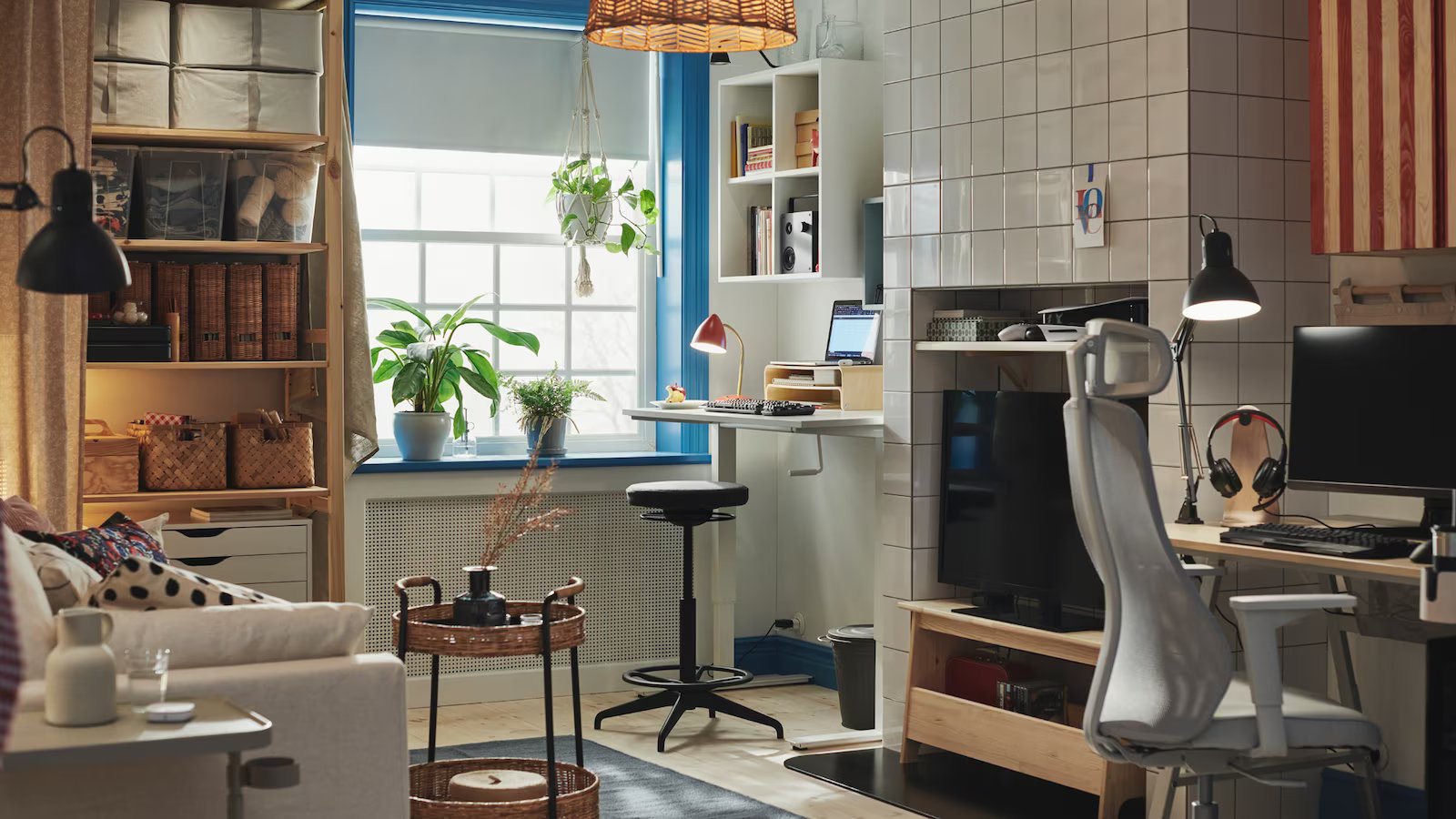 A traditional-style home office that’s a game room, too